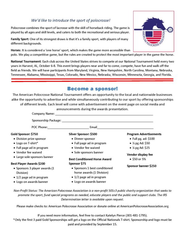 APA Nationals 2023 Sponsorship Form American Polocrosse Association